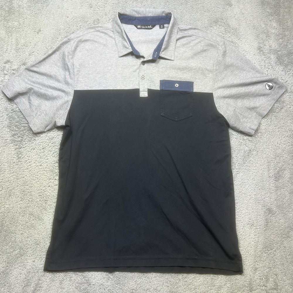 Travis Mathew Polo Shirt Men's XL Gray Navy Golf Short Sleeve Performance Active